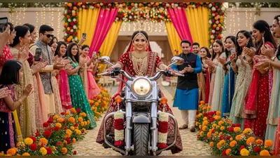 शादी में 200 किलो की बाइक पर दुल्हन की धमाकेदार एंट्री, लोग दौड़े पकड़ने!