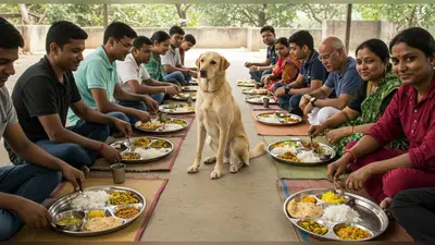 भोज में इंसानों की तरह प्लेट लगाकर खाने बैठा कुत्ता, वीडियो देख लोग बोले- ‘वाह! कितना संस्कारी है!’