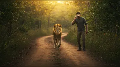 जंगली रास्ते पर सामने आ गया शेर, शख्स ने तुरंत पुलिस को फोन कर ऐसे बचाई अपनी जान!